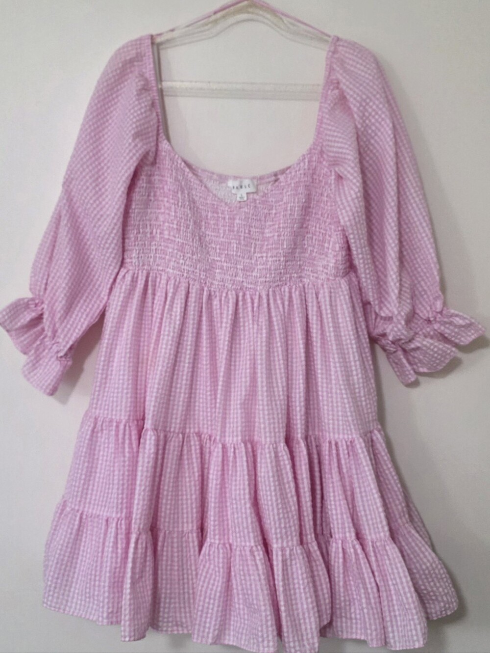 Anthropologie Mable Smocked Pink Gingham Babydoll Dress Coquette Soft Girl Large